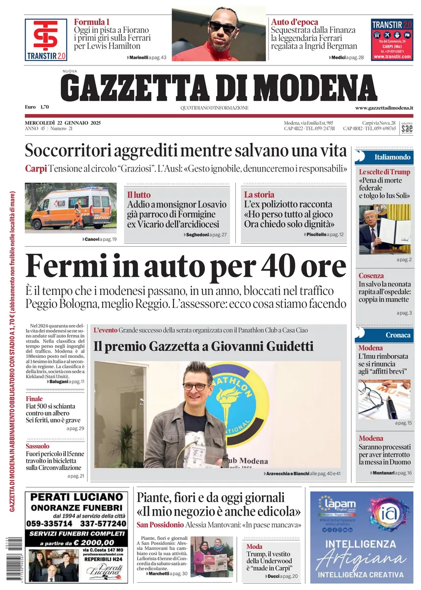 Prima-pagina-gazzetta di modena-oggi-edizione-del-2025-01-22